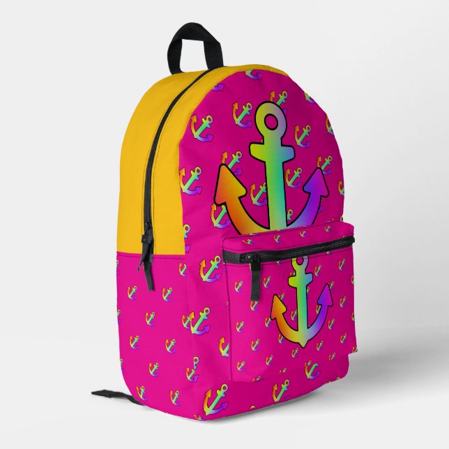 Rainbow Anchor Repeat Hot Pink Kids    Printed Backpack (Back Corner Left)