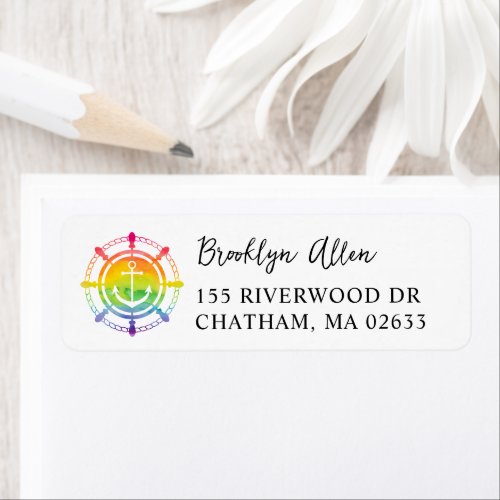 Rainbow Anchor Rope Nautical LGBT Wedding Label