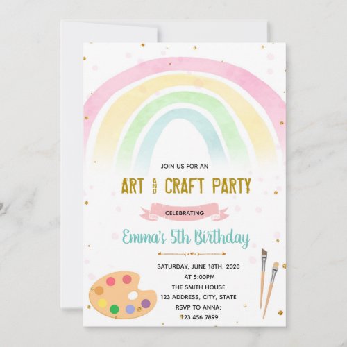 Rainbow and art party invitation