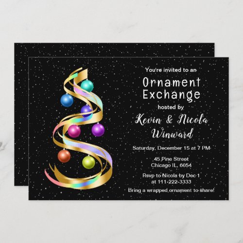 Rainbow and Black Christmas Ornament Exchange Invitation