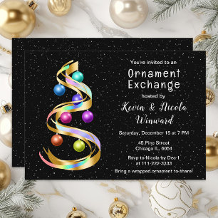 Rainbow and Black Christmas Ornament Exchange Invitation