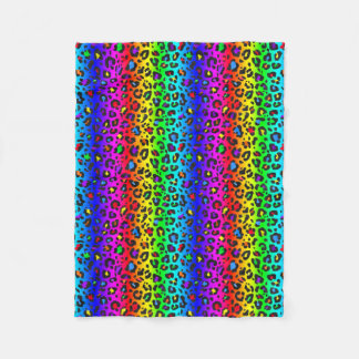 Rainbow and Black Leopard Print Pattern Fleece Blanket