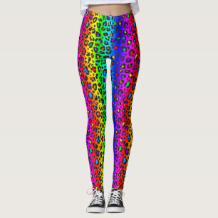 Rainbow and Black Leopard Print Pattern Leggings