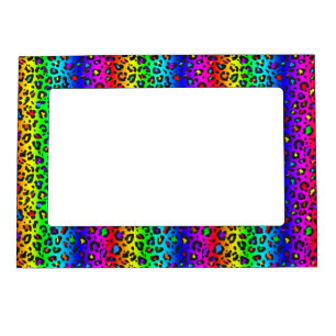Rainbow and Black Leopard Print Pattern Magnetic Frame