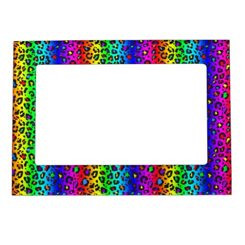 Rainbow and Black Leopard Print Pattern Magnetic Frame