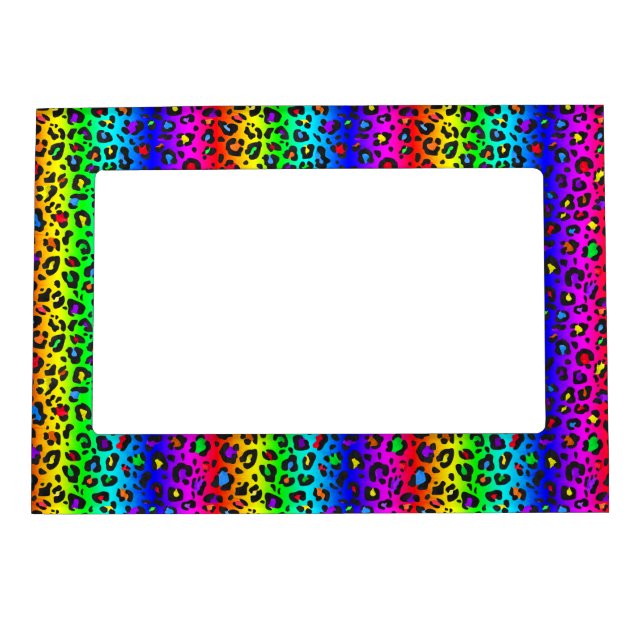 Rainbow and Black Leopard Print Pattern Magnetic Frame (Front)