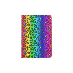 Rainbow and Black Leopard Print Pattern Passport Holder