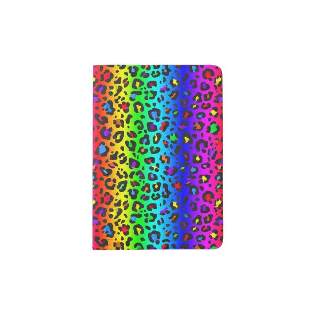 Rainbow and Black Leopard Print Pattern Passport Holder (Front)