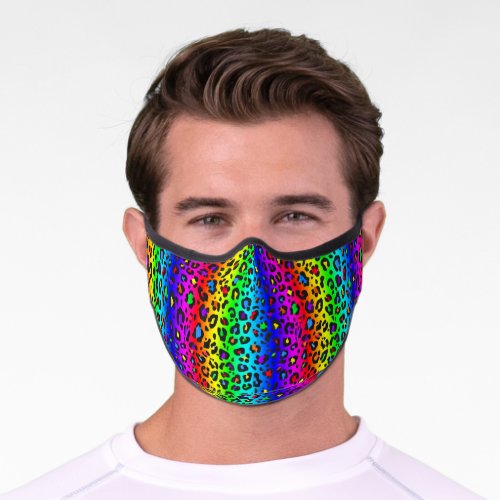 Rainbow and Black Leopard Print Pattern Premium Face Mask