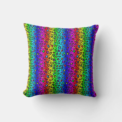 Rainbow and Black Leopard Print Pattern Throw Pillow