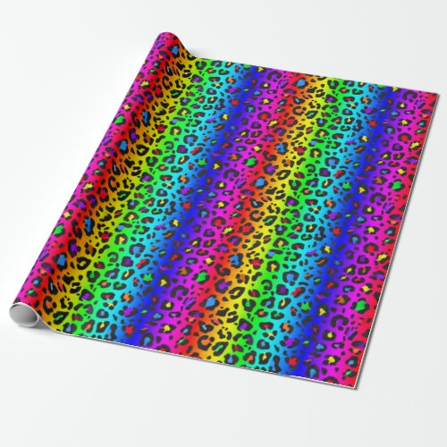 Rainbow and Black Leopard Print Pattern Wrapping Paper