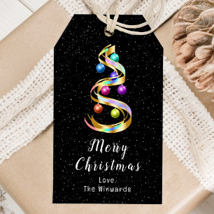Rainbow and Black Ornaments Merry Christmas Gift Tags
