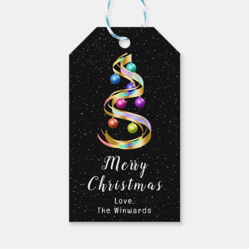 Rainbow and Black Ornaments Merry Christmas Gift Tags