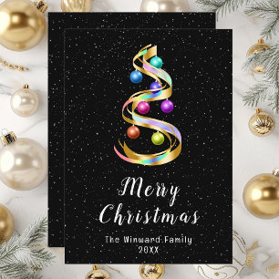 Rainbow and Black Ornaments Merry Christmas Holiday Card