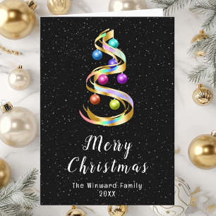 Rainbow and Black Ornaments Merry Christmas Holiday Card