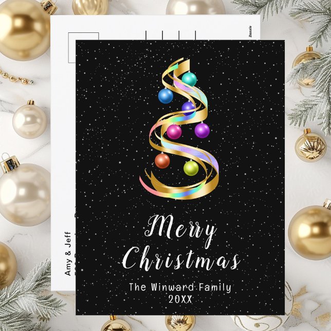 Rainbow and Black Ornaments Merry Christmas Holiday Postcard (Creator Uploaded)