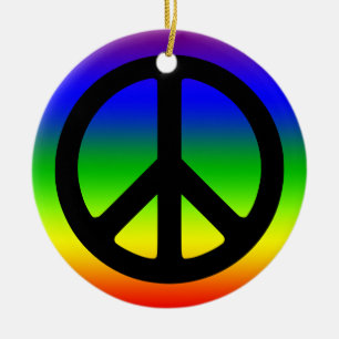 Rainbow and Black Peace Symbol Ceramic Ornament