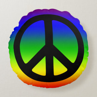 Rainbow and Black Peace Symbol Round Pillow