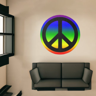 Rainbow and Black Peace Symbol Rug