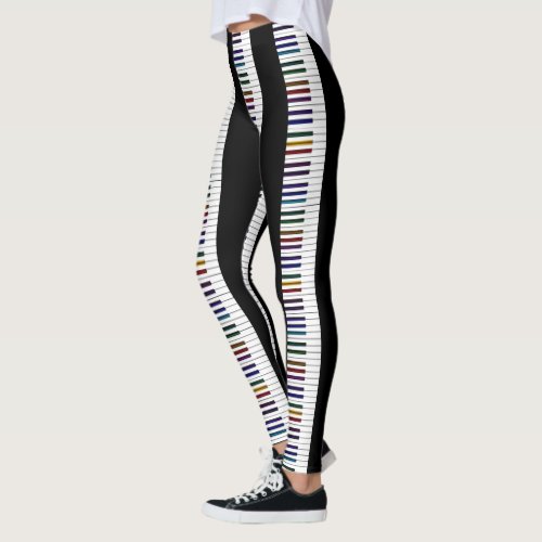 Rainbow and Black Piano Keys Music Leggings