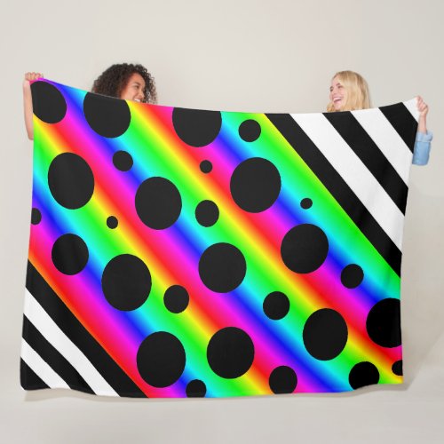 Rainbow and Black Polka Dots and Stripes Blanket