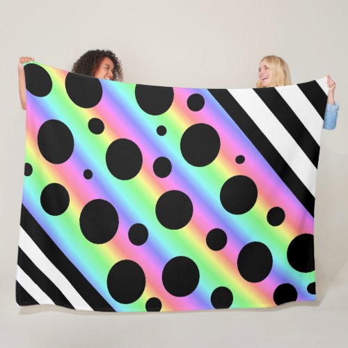 Rainbow and Black Polka Dots and Stripes Blanket