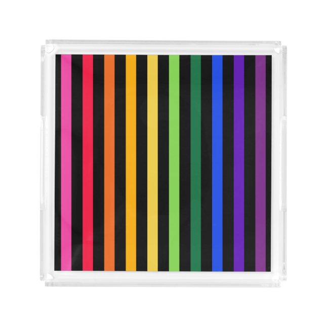 Rainbow and black stripes acrylic tray (Front)