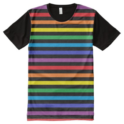 Rainbow and Black Stripes All-Over-Print T-Shirt