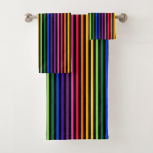 Rainbow and black stripes bath towel set