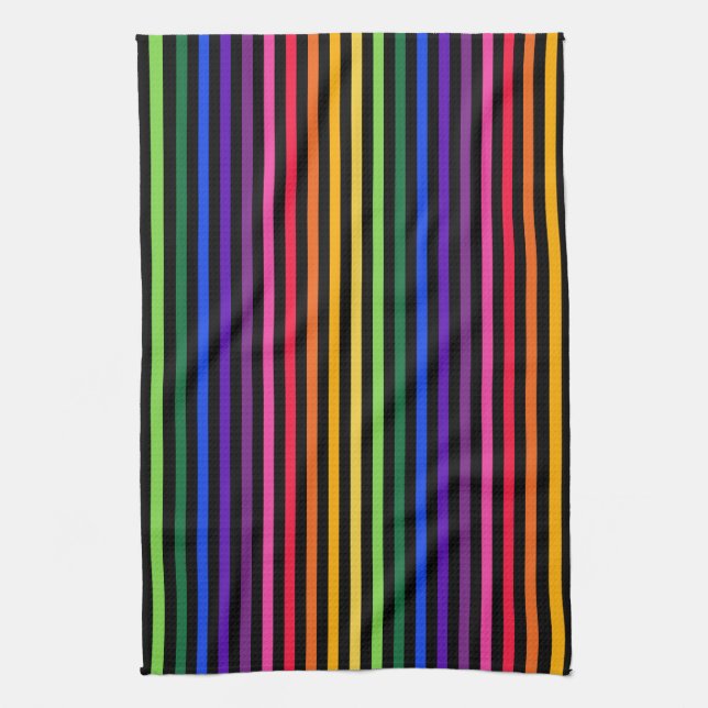 Rainbow and black stripes kitchen towel (Vertical)