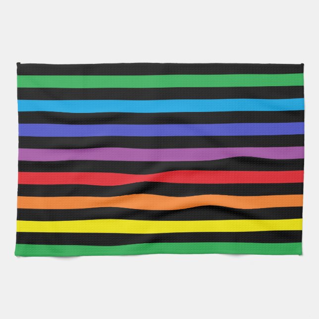 Rainbow and Black Stripes Kitchen Towel (Horizontal)