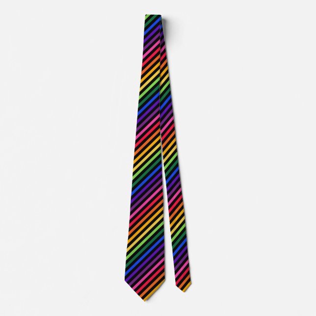 Rainbow and black stripes neck tie (Front)