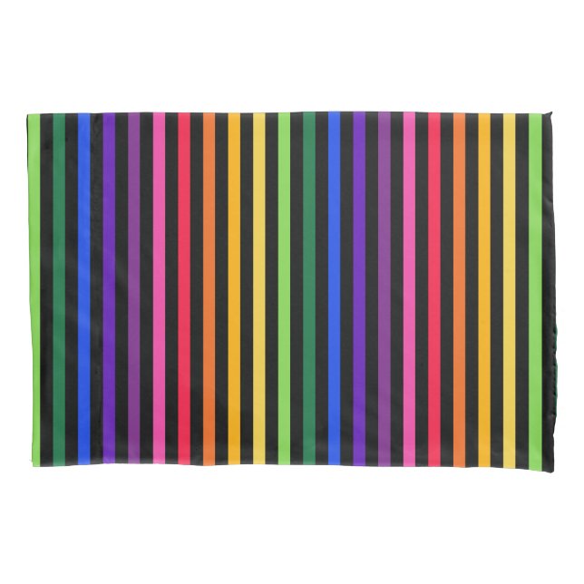 Rainbow and black stripes pillow case (Front)