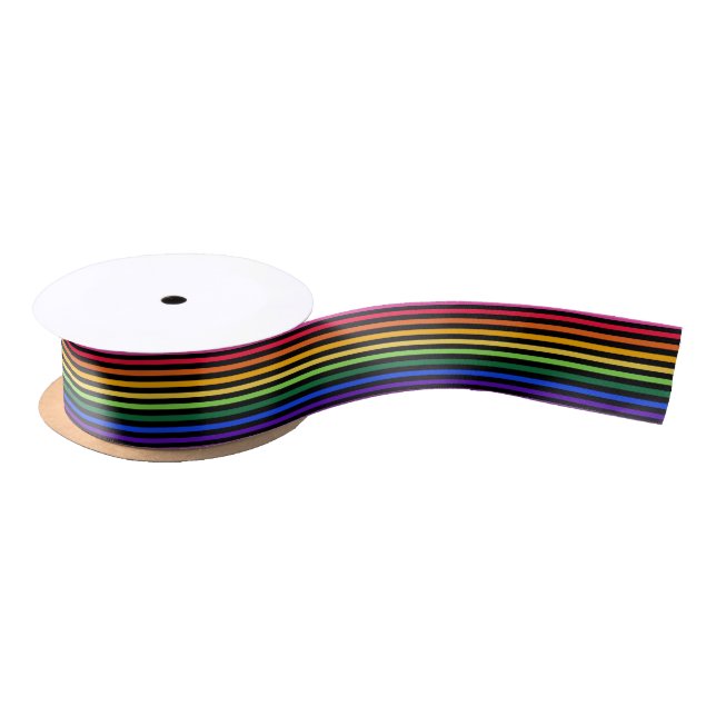 Rainbow and black stripes satin ribbon (Spool)