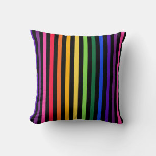 Rainbow and black stripes throw pillow