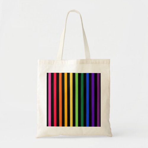 Rainbow and black stripes tote bag