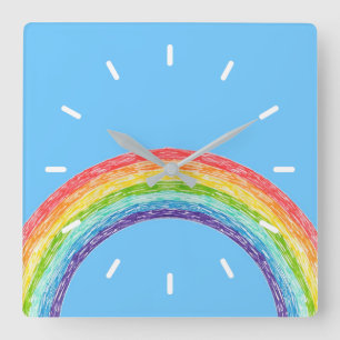 Rainbow and blue sky square wall clock