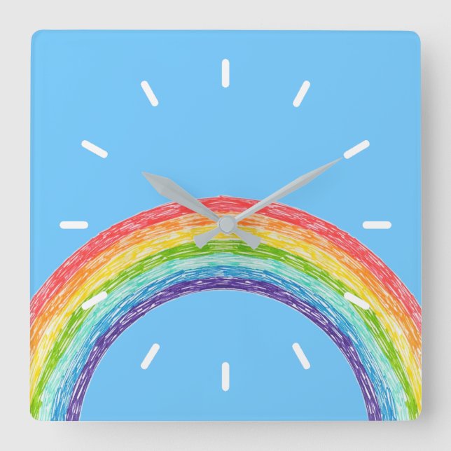 Rainbow and blue sky square wall clock (Front)
