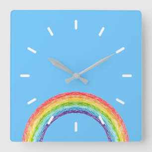 Rainbow and blue sky square wall clock