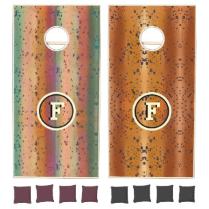 Rainbow and Brown Trout Skin Pattern with Monogram Cornhole Set