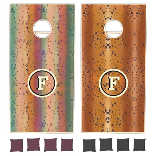Rainbow and Brown Trout Skin Pattern with Monogram Cornhole Set