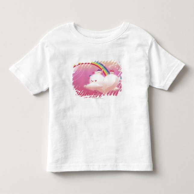 Rainbow and buildings on clouds toddler t-shirt (Front)