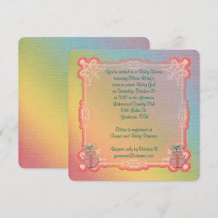 Rainbow and Bunnies Baby Girl Shower Invitation