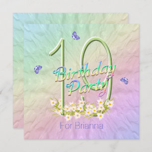 Rainbow and Butterflies 19th Birthday Party Invite