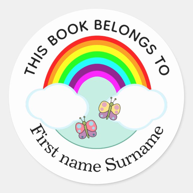 Rainbow And Butterflies Personalized  Classic Round Sticker (Front)