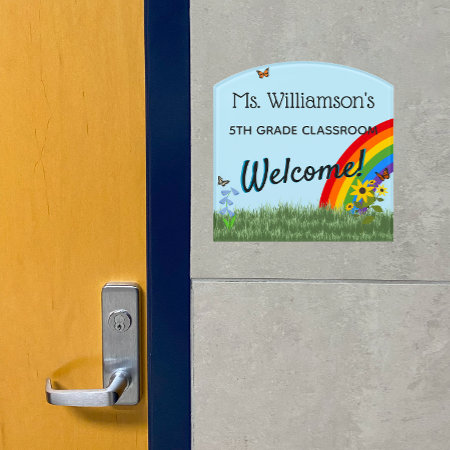 Rainbow And Butterflies Personalized Teacher Door Sign