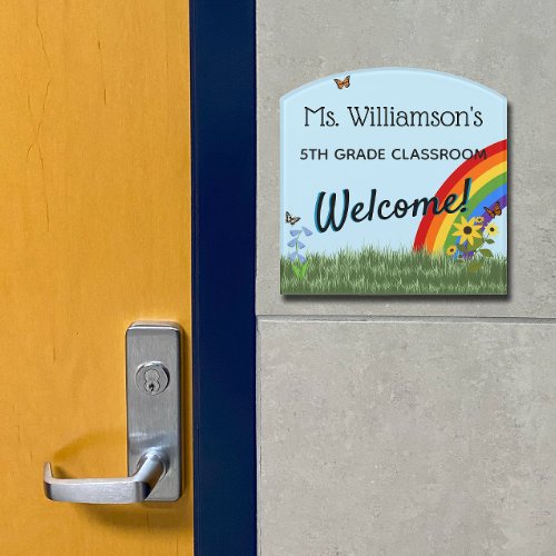 Rainbow and Butterflies Personalized Teacher Door Sign