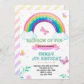 Rainbow and butterfly party  invitation (Front/Back)
