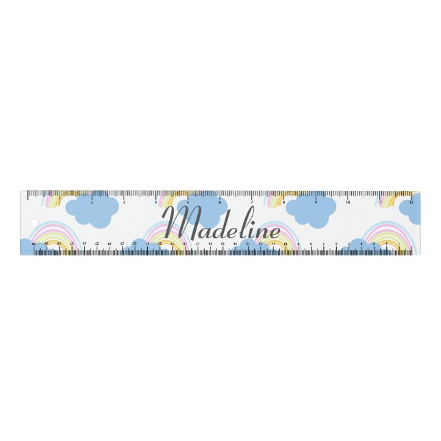 Rainbow and Cloud Hand Drawn Name Ruler (Front)