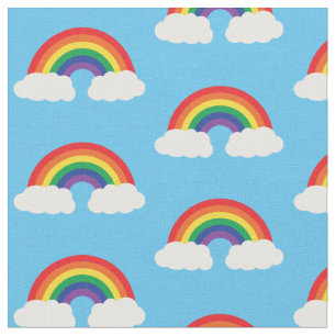 Rainbow and Cloud on Blue Cute Kids Fabric